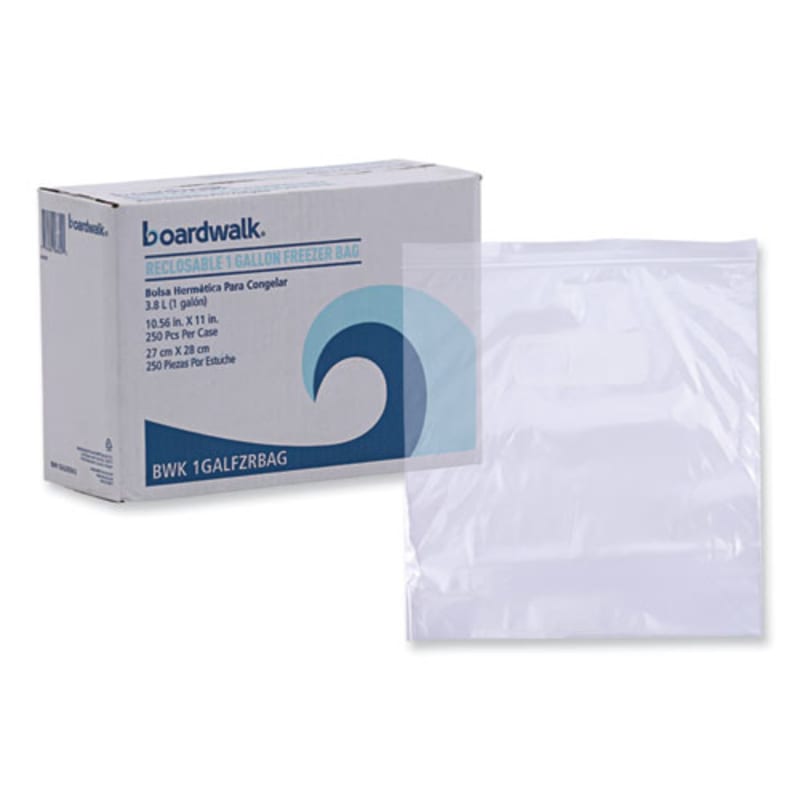 Boardwalk BWK1GALFZRBAG Reclosable Freezer Storage Bags, 1 gal, 10.5" x 11", Clear, 250/Box