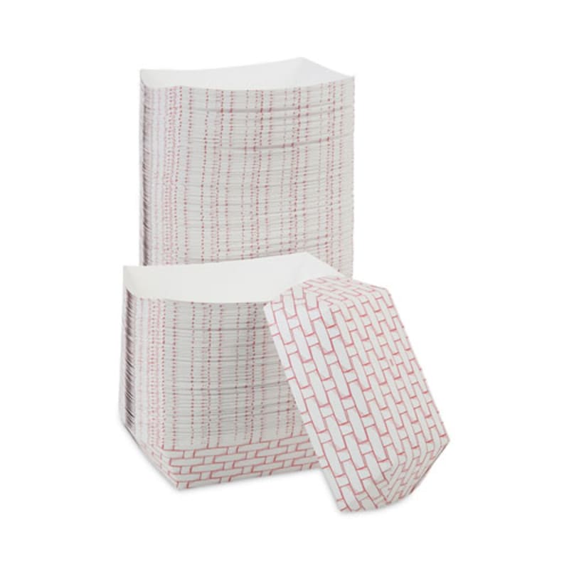 Boardwalk BWK30LAG300 Paper Food Baskets, 3 Lb Capacity, Red/white, 500/carton