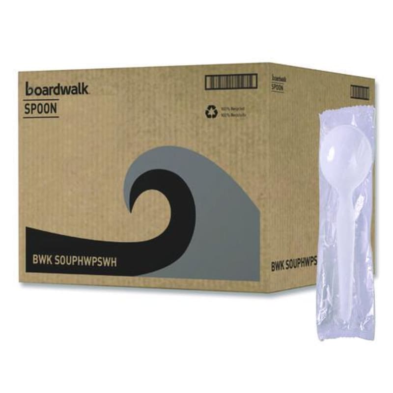 Boardwalk BWKSOUPHWPSWH Heavyweight Polystyrene Cutlery, Soup Spoon, Plastic, White, 1,000/Carton