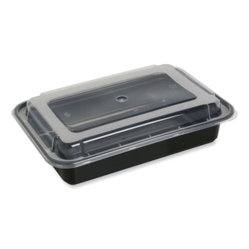 Gen GENTORECT38 Microwavable Food Container with Lid, Rectangular, 38 oz, 8.81 x 6.02 x 2.48, Black/Clear,
