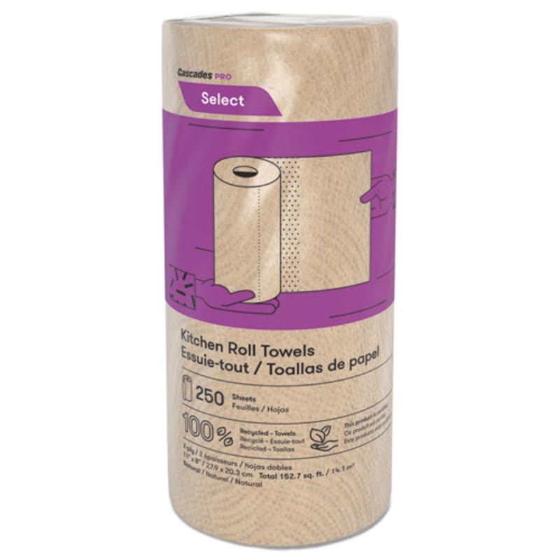 Cascades PRO K251 Select Kitchen Roll Towels, 2-Ply, 11" X 166.6 Ft, Natural, 250/roll, 12/carton