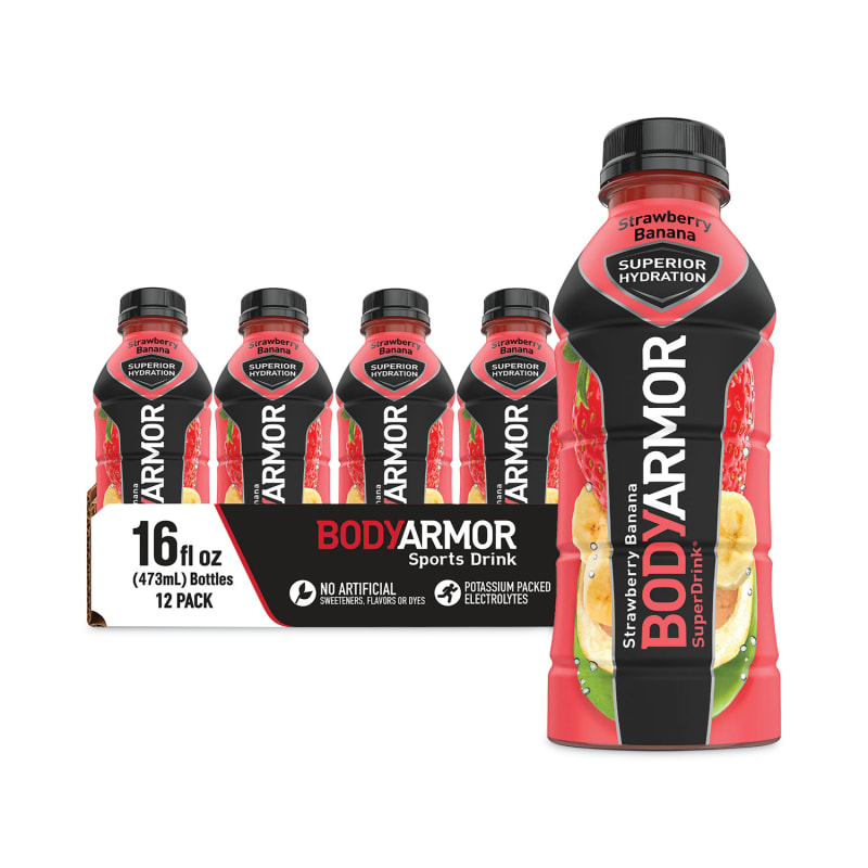 BodyArmor BDA10000314 SuperDrink Sports Drink, Strawberry Banana, 16 oz Bottle, 12/Pack