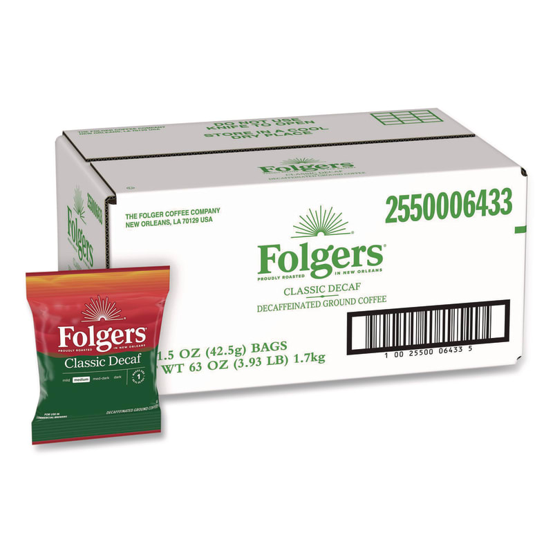 Folgers FOL06433 Classic Decaf Ground Coffee Fraction Pack, Classic Roast Decaf, 1.5 oz, 42/Carton