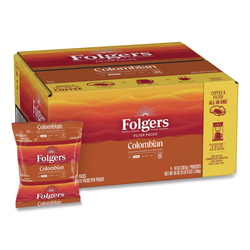 Folgers FOL10107 Coffee Filter Packs, 100% Colombian, 1.4 Oz Pack, 40/carton