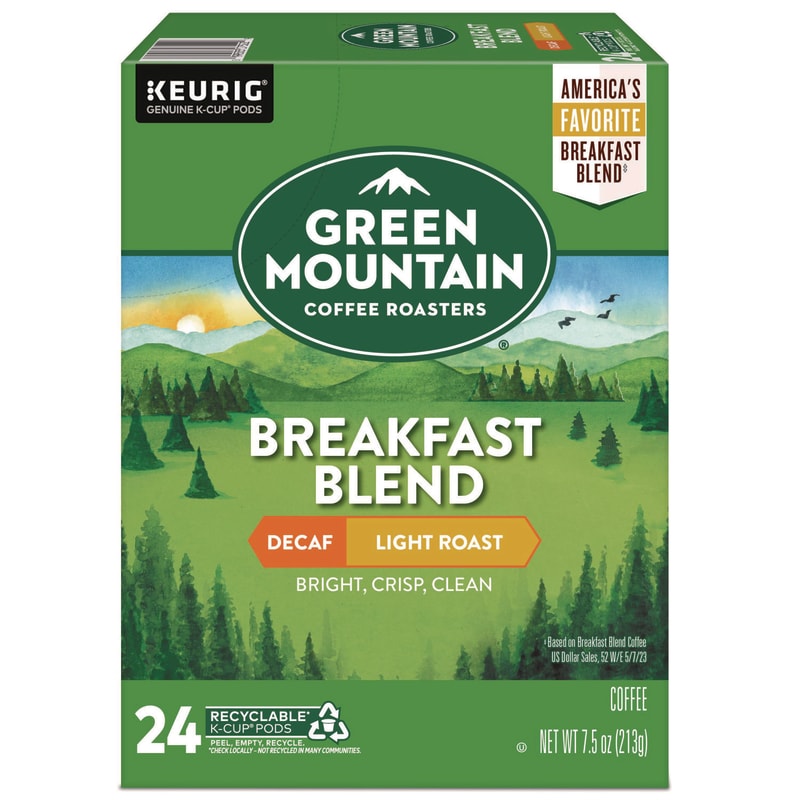 Green Mountain Coffee GMT7522 Breakfast Blend Decaf Coffee K-Cups, 24/box