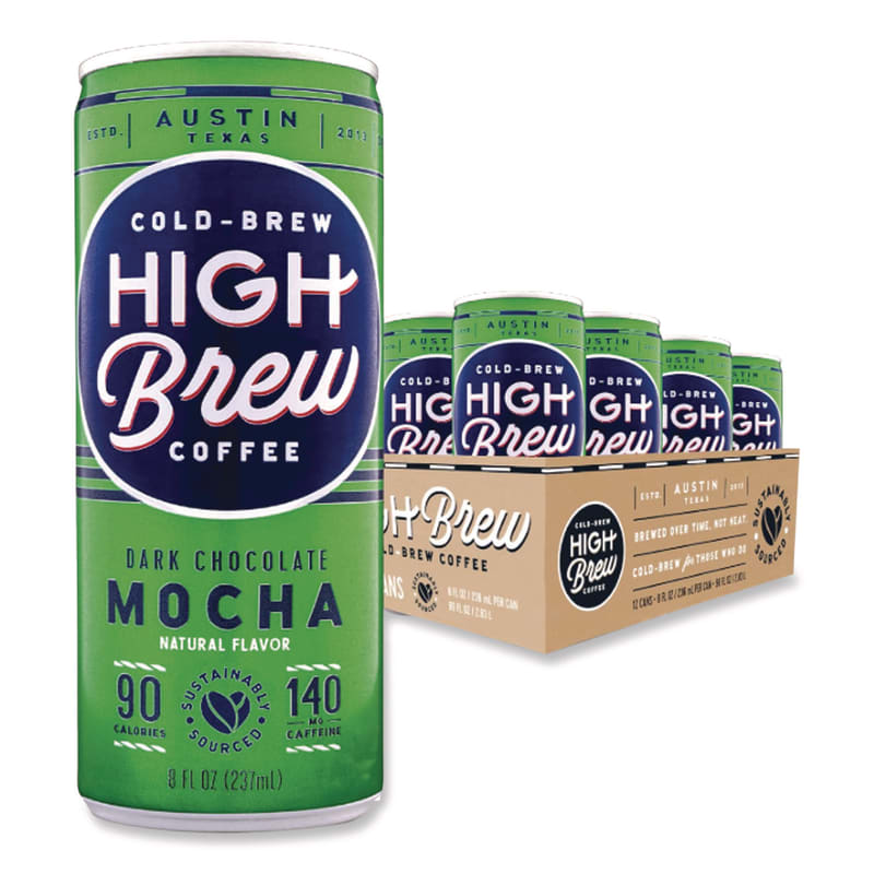 HIGH Brew Coffee HIH00503 Cold Brew Coffee + Protein, Dark Chocolate Mocha, 8 Oz Can, 12/pack