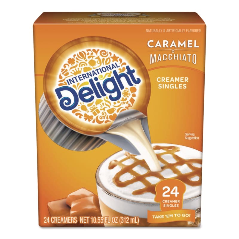 International Delight ITD101766 Flavored Liquid Non-Dairy Coffee Creamer, Caramel Macchiato, 0.5 oz Mini Cups, 24/Box