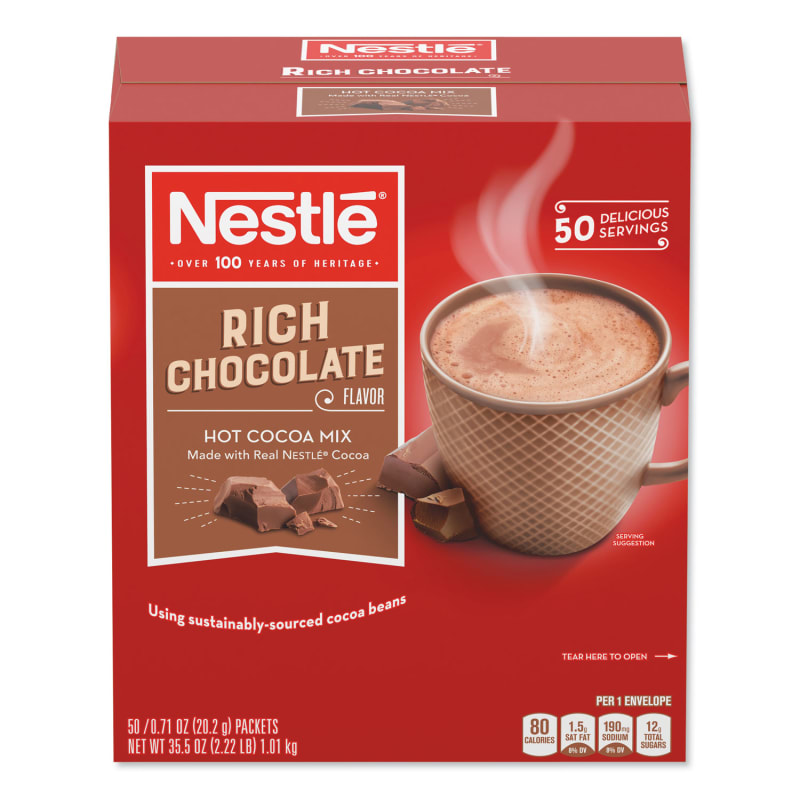 Nestle NES25485CT Hot Cocoa Mix, Rich Chocolate, 0.71 Oz Packets, 50/box, 6 Box/carton