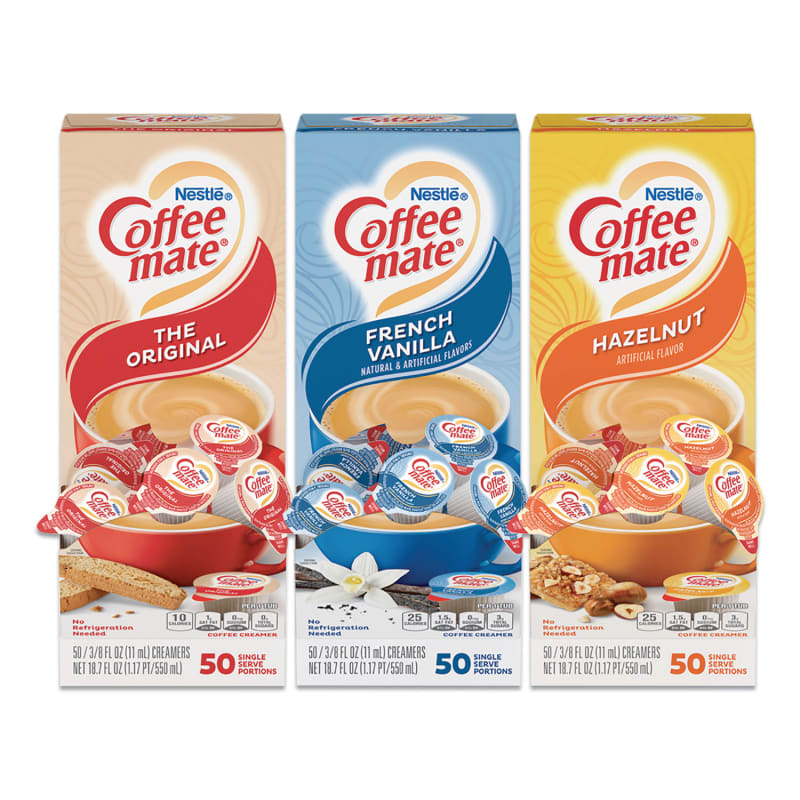 Coffee mate NES46193CT Liquid Coffee Creamer, Assorted Flavors, 0.38 oz Mini Cups, 150/Carton