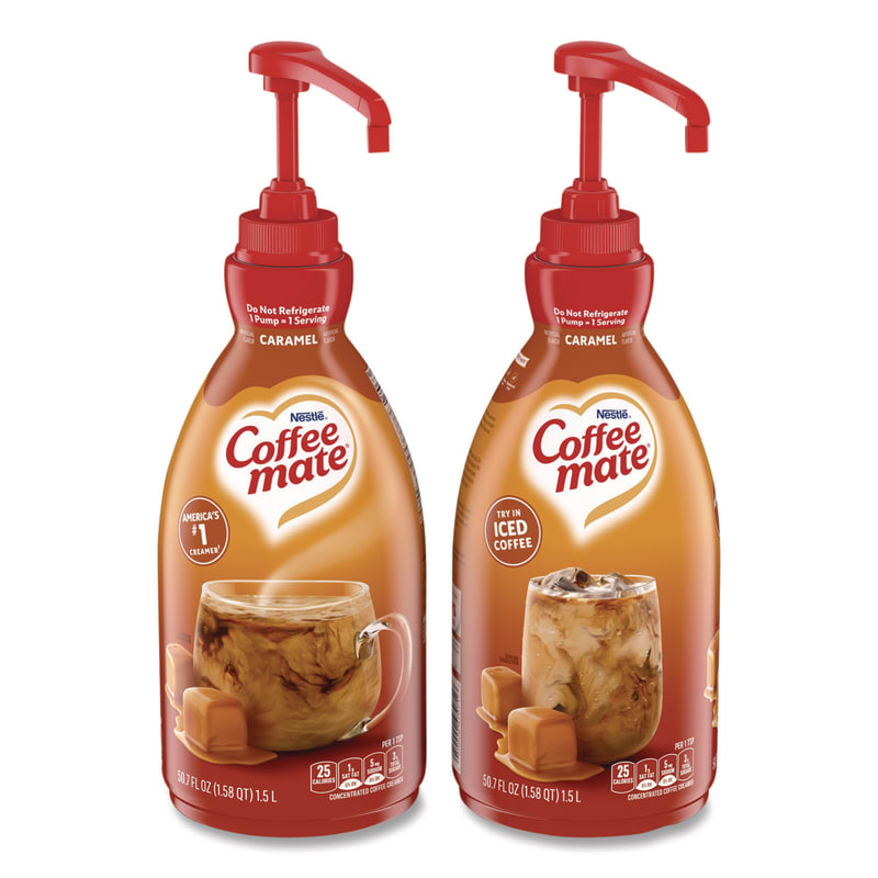 Coffee mate NES73358CT Liquid Creamer Pump Bottle, Caramel, 50.7 oz Pump Bottle, 2/Carton