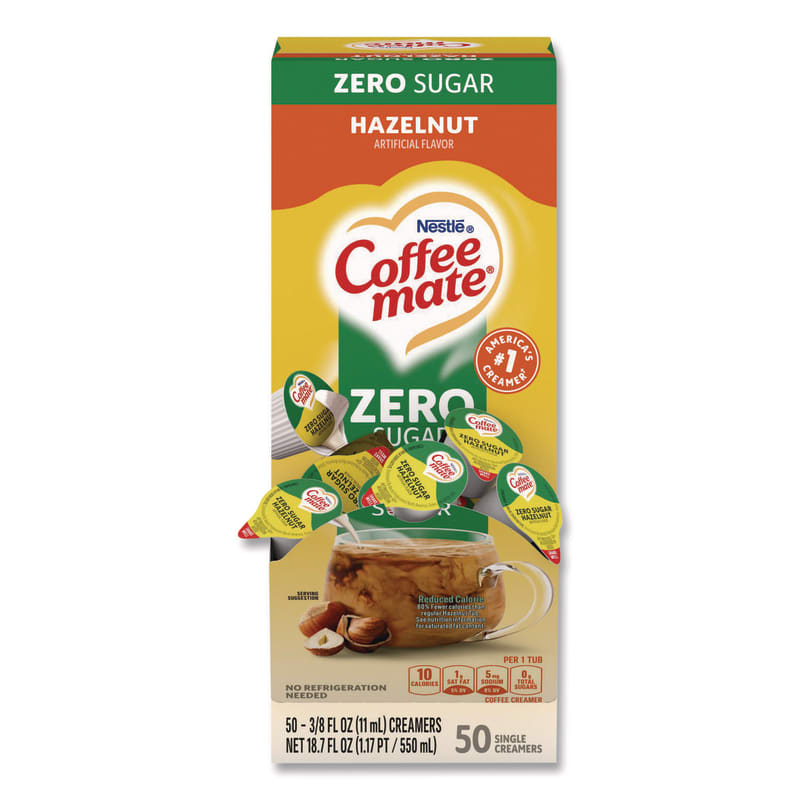 Coffee mate NES98468BX Liquid Coffee Creamer, Zero Sugar Hazelnut, 0.38 oz Mini Cups, 50/Box
