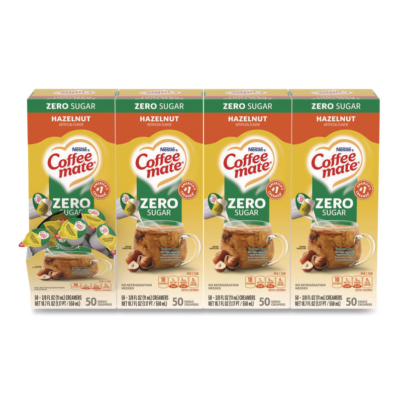 Coffee mate NES98468CT Liquid Coffee Creamer, Zero Sugar Hazelnut, 0.38 oz Mini Cups, 50/Box, 4 Boxes/Carton