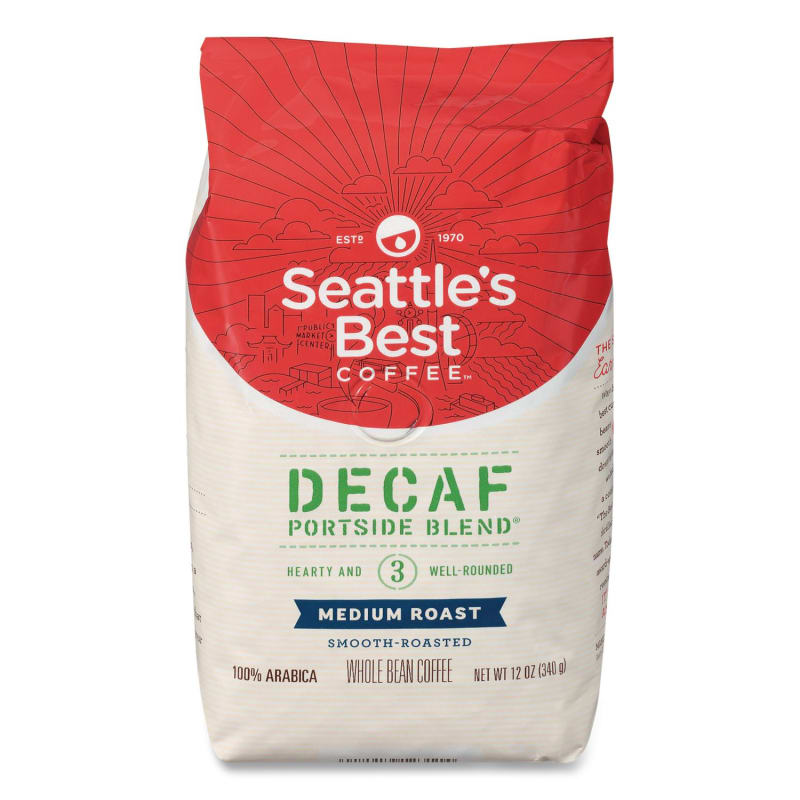 Seattle's Best SEA11008565CT Port Side Blend Whole Bean Coffee, Decaffeinated Medium Roast, 12 oz Bag, 6/Carton