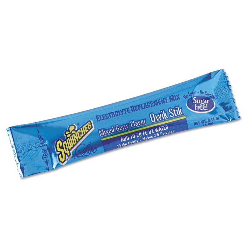 Sqwincher SQW060101MB Sugar-Free Qwik Stik Energy Drink Mix, Berry, 1.26 oz Packet, 50/Pack