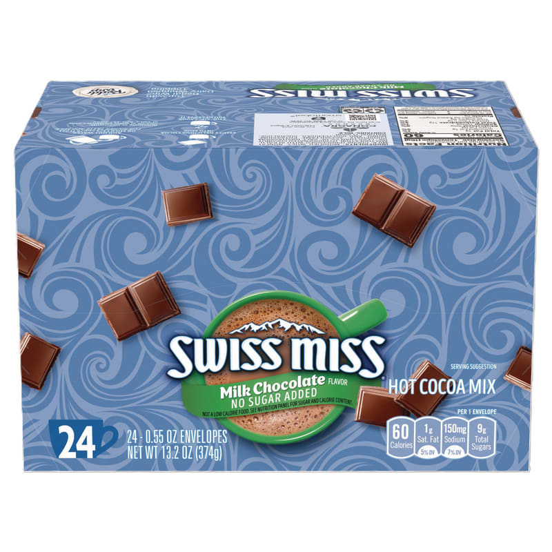 Swiss Miss SWM55584 Hot Cocoa Mix, No Sugar Added, 24 Packets/box