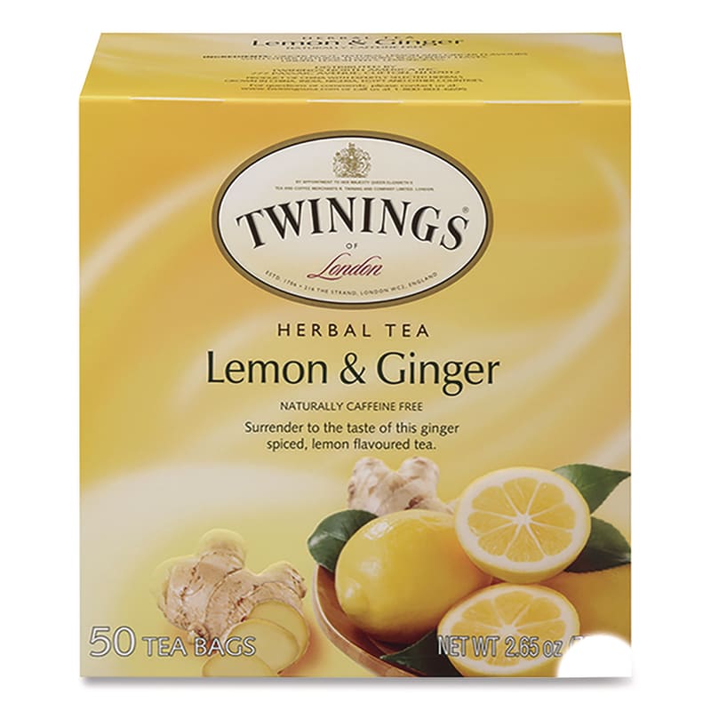 TWININGS TWG53653 Tea Bags, Lemon and Ginger, 2.65 oz, 50/Box