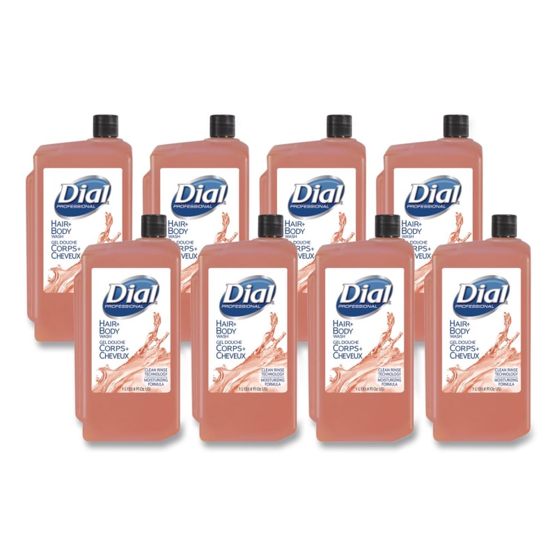 Dial Professional DIA04029 Hair + Body Wash Refill For 1 L Liquid Dispenser, Neutral Scent, 1 L, 8/carton