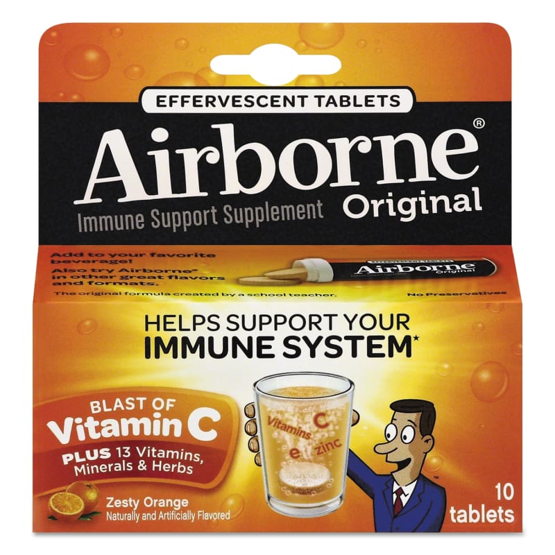 Airborne ABN30004CT Immune Support Effervescent Tablet, Zesty Orange, 10/Box, 72 Boxes/Carton