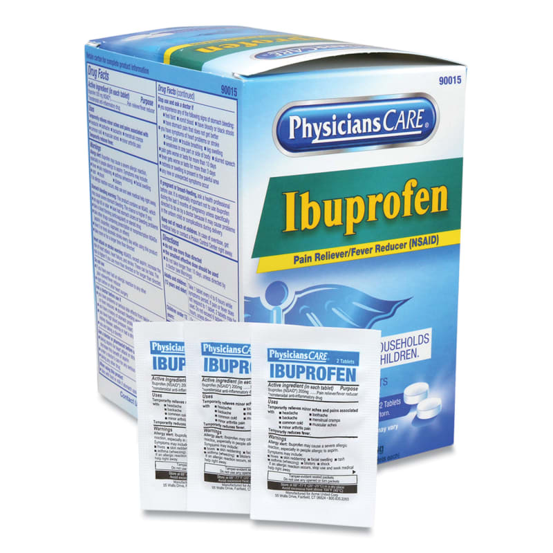 PhysiciansCare ACM90015 Ibuprofen Medication, Two-Pack, 50 Packs/Box