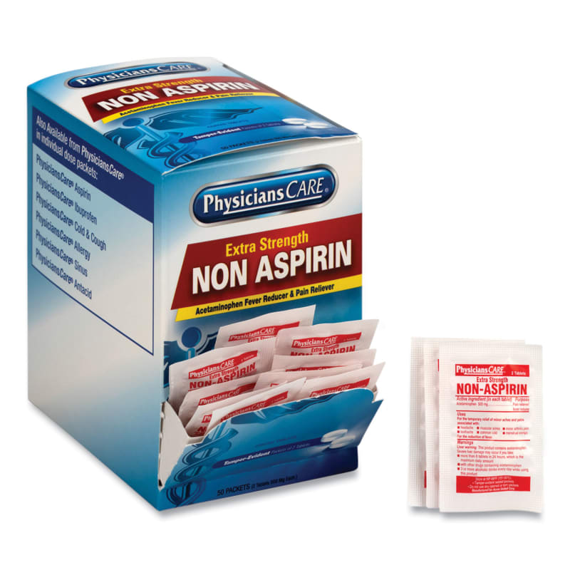 PhysiciansCare ACM90016 Non Aspirin Acetaminophen Medication, Two-Pack, 50 Packs/box