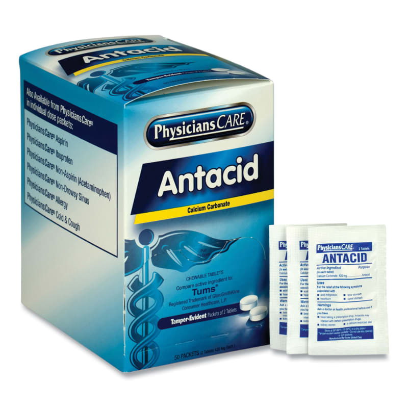 PhysiciansCare ACM90089 Antacid Calcium Carbonate Medication, Two-Pack, 50 Packs/box