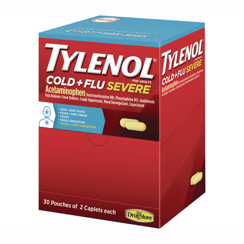 Tylenol JOJ64568 Cold + Flu Severe Caplets, 2/Pack, 30 Packs/Box