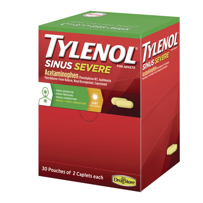 Tylenol JOJ64578 Sinus Severe Acetaminophen Daytime Pain Reliever Caplet, 2 Caplets/Packet, 30 Packets/Box