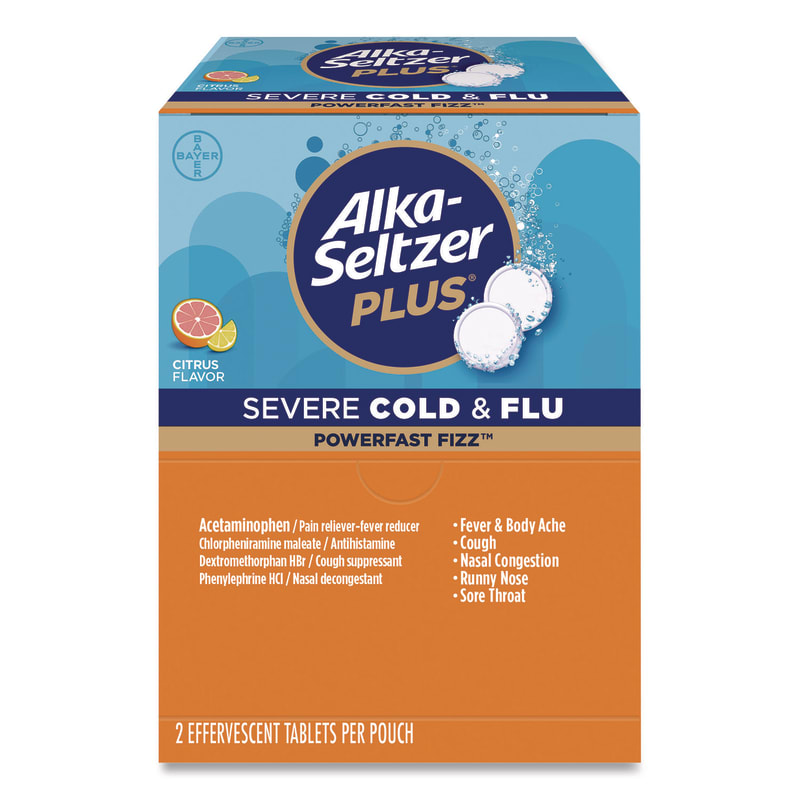 Alka-Seltzer PFY97319 Plus PowerFast Fizz Sever Cold and Flu Effervescent Tablet, 2 Tablets/Pouch, 30 Pouches/Box