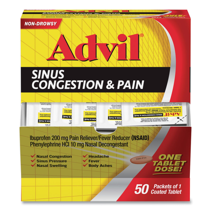 Advil PFYBXAVSCP50BX Sinus Congestion And Pain Relief, 50/box