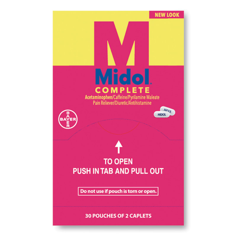 Midol PFYBXMD30 Complete Menstrual Caplets, Two-Pack, 30 Packs/box