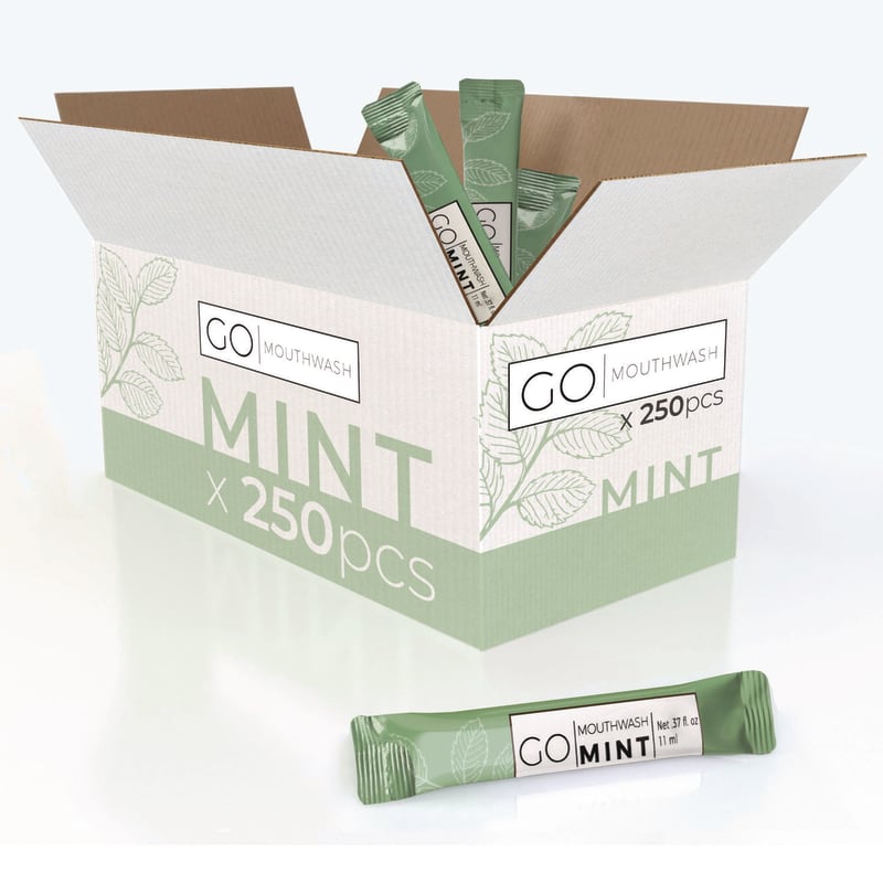 Go Mouthwash GMHMW250 Individual Mouthwash Packets, Mint Flavor, 0.37 oz Packet, 250/Box