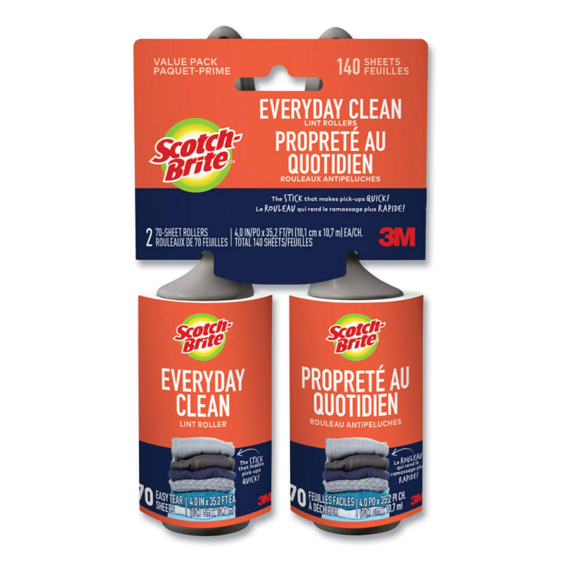 Scotch-Brite MMM836RS70TP Everyday Clean Lint Roller, 70 Sheets/Roll, 2/Pack