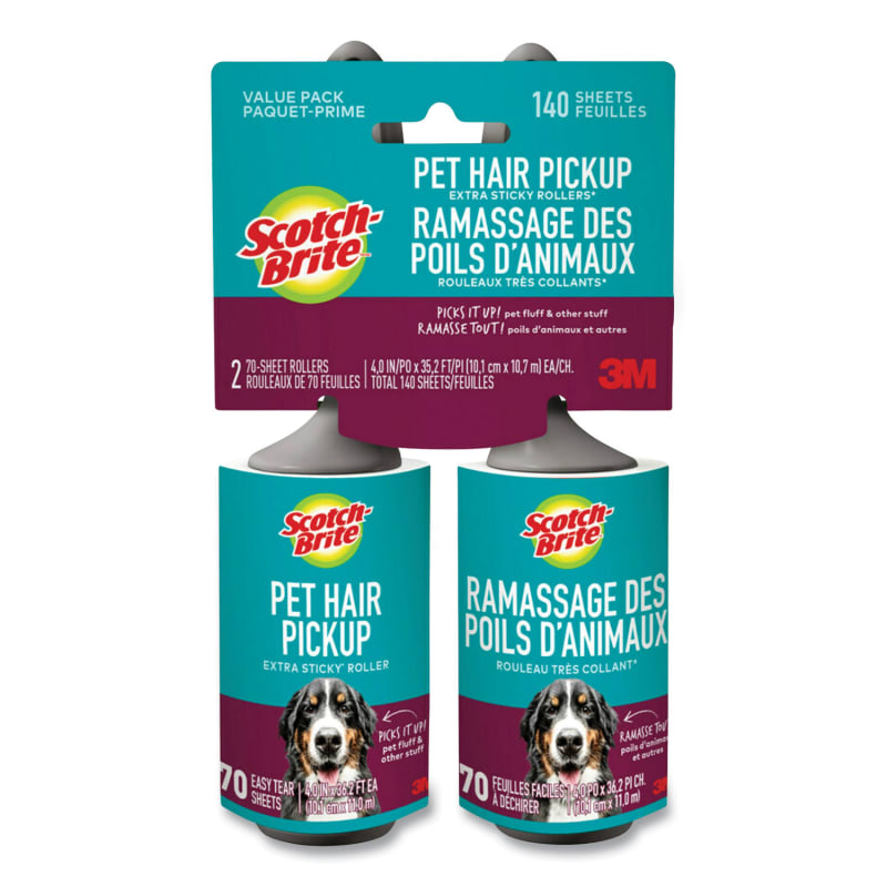 Scotch-Brite MMM839RS70TP Pet Hair Pickup Lint Roller, 70 Sheets/Roll, 2/Pack