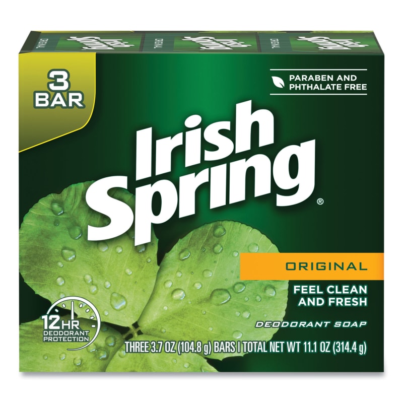 Irish Spring CPC14177 Bar Soap, Clean Fresh Scent, 3.75 Oz, 3 Bars/pack, 18 Packs/carton