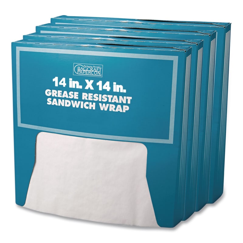 Bagcraft BGC057014 Grease-Resistant Paper Wraps and Liners, 14 x 14, White, 1,000/Box,  4 Boxes/Carton