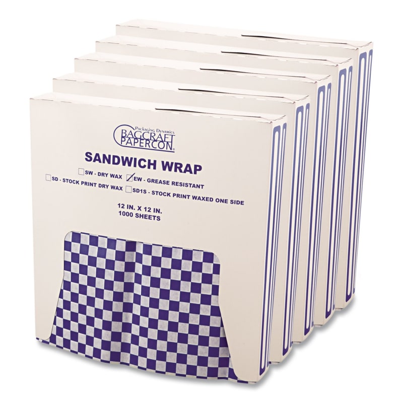 Bagcraft BGC057850 Grease-Resistant Paper Wraps And Liners, 12 X 12, Blue Check, 1,000/box, 5 Boxes/carton