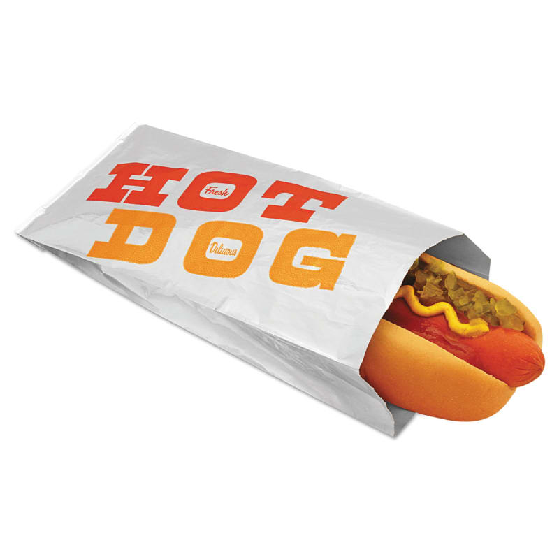 Bagcraft BGC300432 Foil/Paper Bag, King Hot Dog Labeling, 12" x 1.5" x 3.5", Silver/Red/Orange, 1,000/Carton
