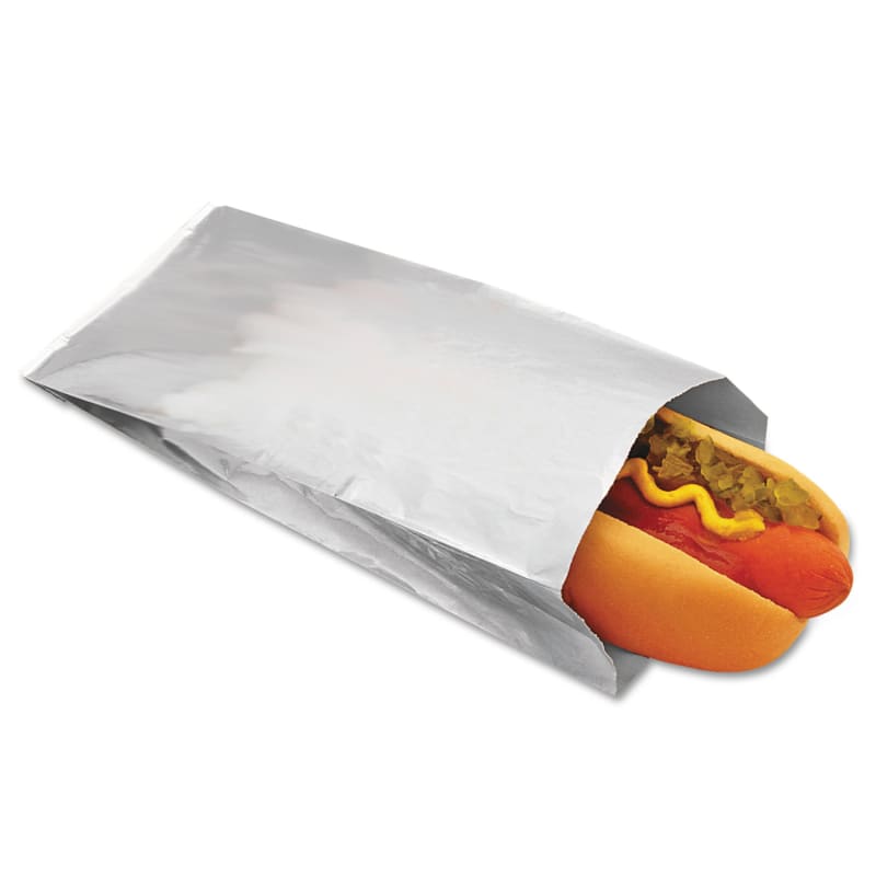 Bagcraft BGC300456 Foil Single-Serve Bags, Unlabeled Hot Dog, 3.5" x 1.5" x 8.5", Silver, 1,000/Carton