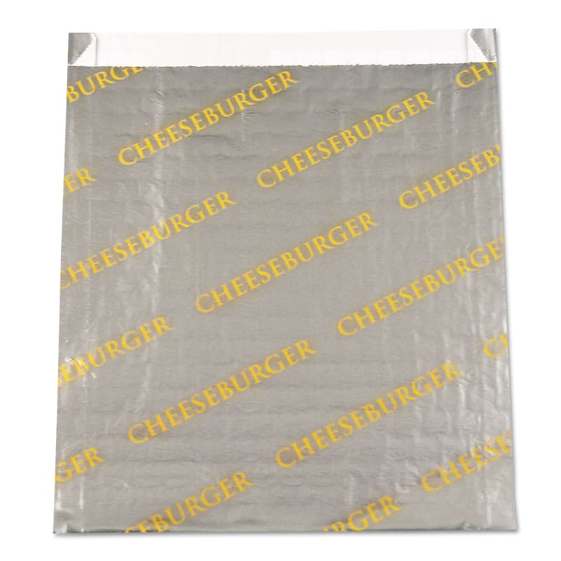 Bagcraft BGC300524 Foil/Paper/Honeycomb Insulated Bag, Cheeseburger Labeling, 6" x 0.75" x 6.5", Gray/Yellow, 1,000/Carton