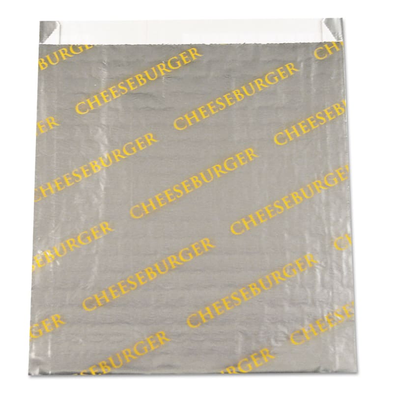 Bagcraft BGC300529 Foil/Paper Bag, Cheeseburger Labeling, 6" x 0.75" x 6.5", Silver/Yellow, 1,000/Carton
