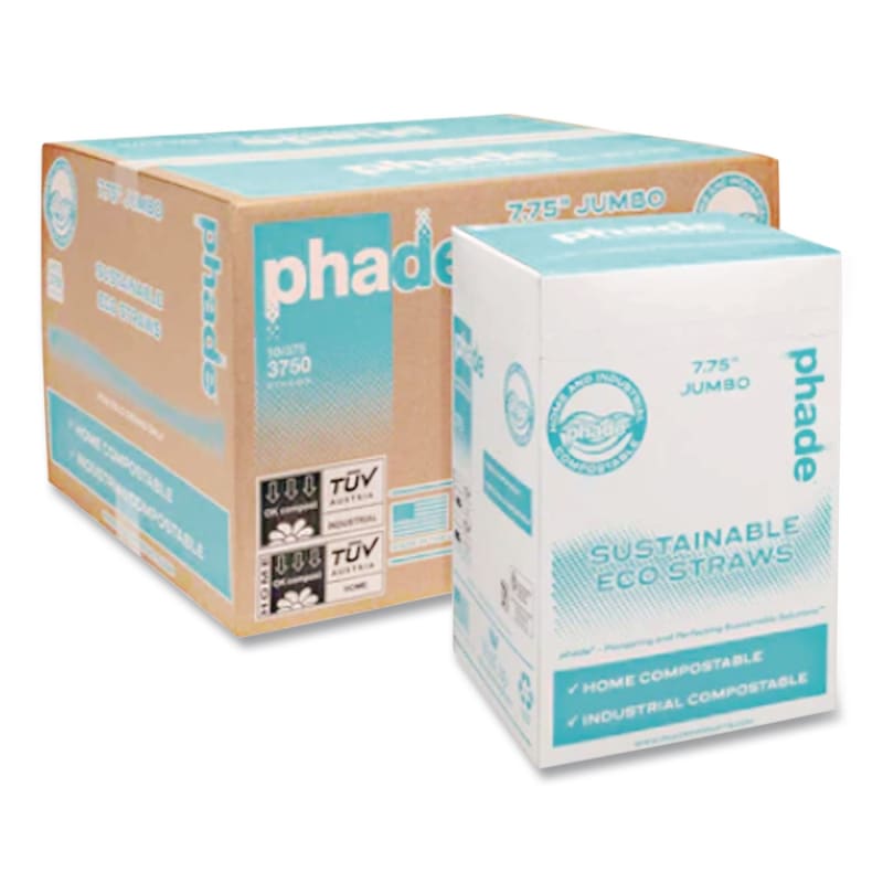 phade CAR511167 Marine Biodegradable Straws, 7.75", PHA, Ocean Blue, Wrapped, 375/BX, 10 Boxes/Carton