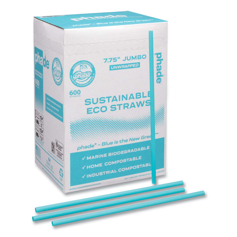 phade CAR511203 Marine Biodegradable Straws, 7.75", Ocean Blue, 6,000/Carton