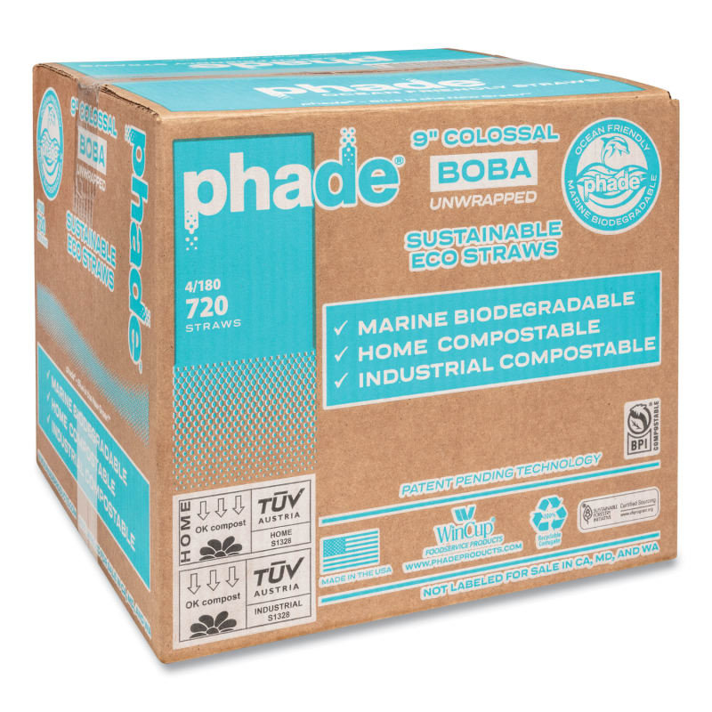 phade CAR511208 Marine Biodegradable Straws, Boba Straws, 9", Ocean Blue, 720/Carton