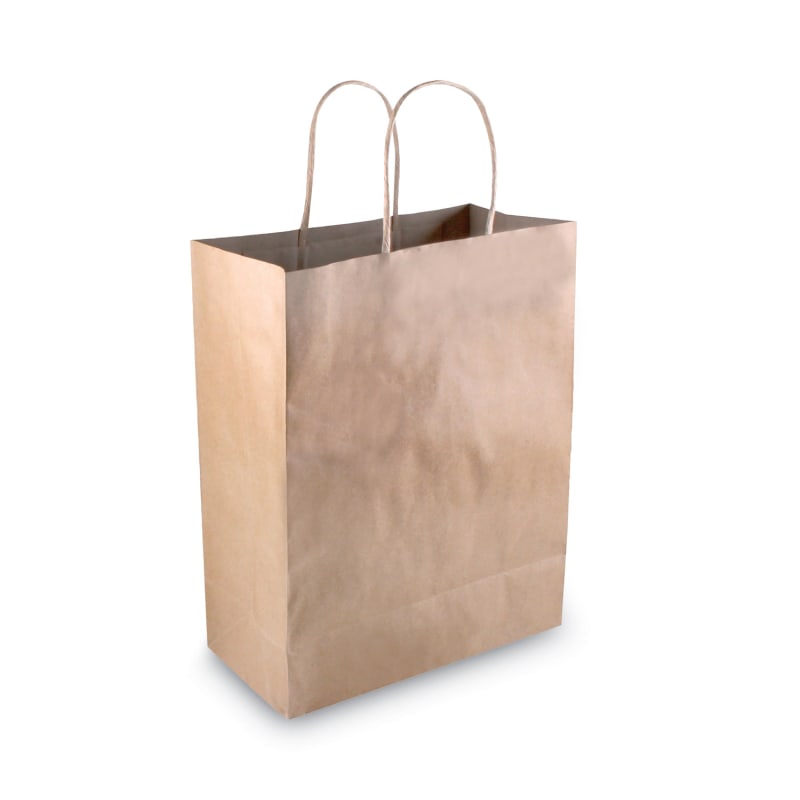 COSCO COS098375 Premium Shopping Bag, Rope Handles, 8" x 4" x 10.25", Kraft, 50/Box