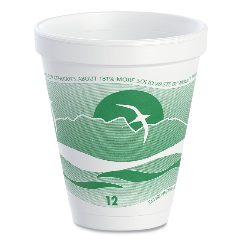 Dart DCC12J16H Horizon Hot/Cold Foam Drinking Cups, 12 oz, White/Green, 25/Bag, 40 Bags/Carton