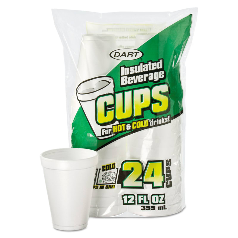 Dart DCC12JP24 Small Foam Drink Cups, 12 Oz, White, 24/bag, 12 Bags/carton