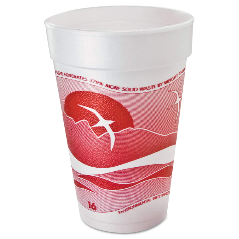 Dart DCC16J16H Horizon Hot/Cold Foam Drinking Cups, 16 oz, White/Cranberry, 25/Bag, 40 Bags/Carton