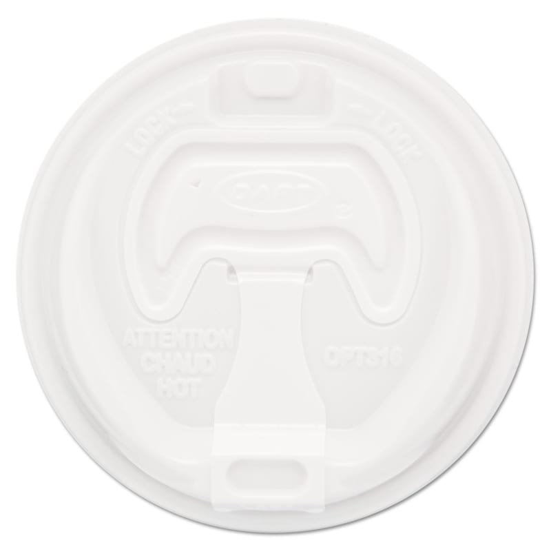 Dart DCC16RCL Optima Reclosable Lid, Fits 12 oz to 24 oz Hot Cups, Plastic, White, 100/Pack, 10 Packs/Carton