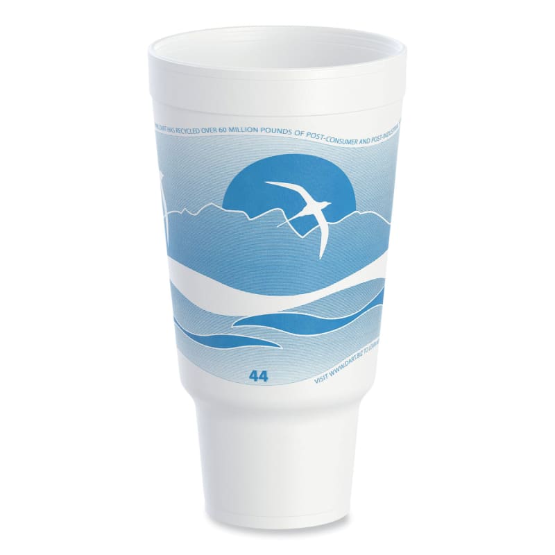 Dart DCC44AJ32H Horizon Hot/Cold Foam Drinking Cups, 44 oz, White/Ocean Blue, 15/Bag, 20 Bags/Carton