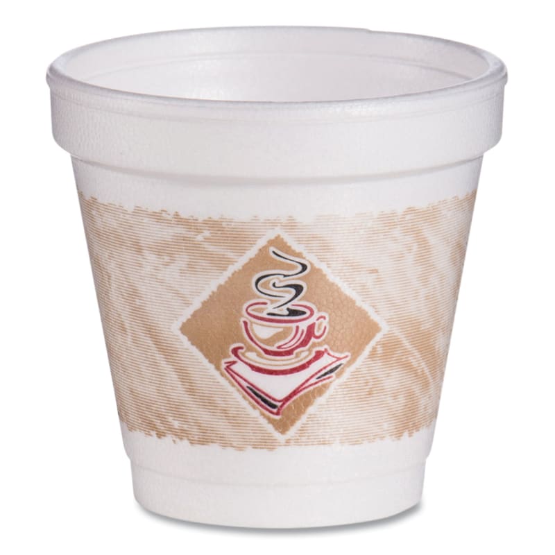Dart DCC4J4G ThermoGlaze Insulated Foam Cups Stock Prints, 4 oz, White/Beige/Red, 1,000/Carton